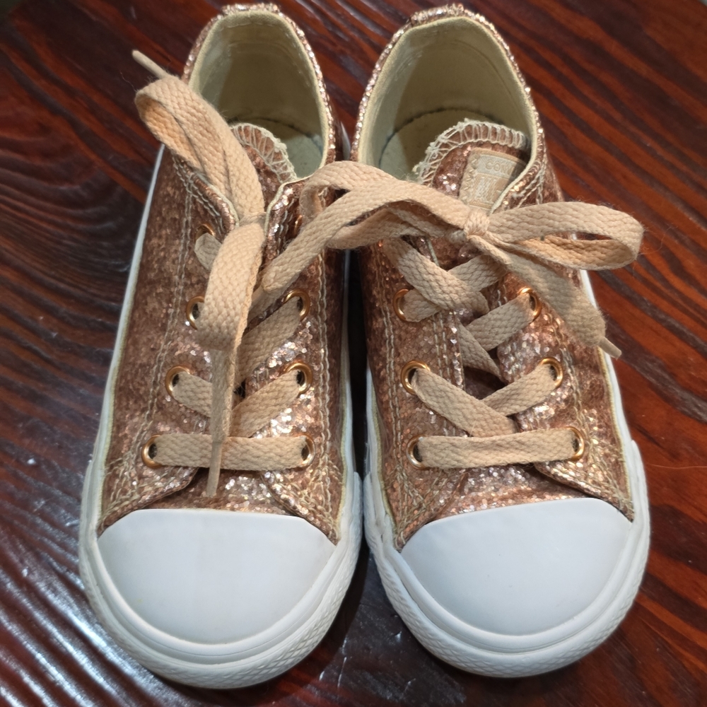 Girls Converse Glitter All Stars Rose Gold Size 8